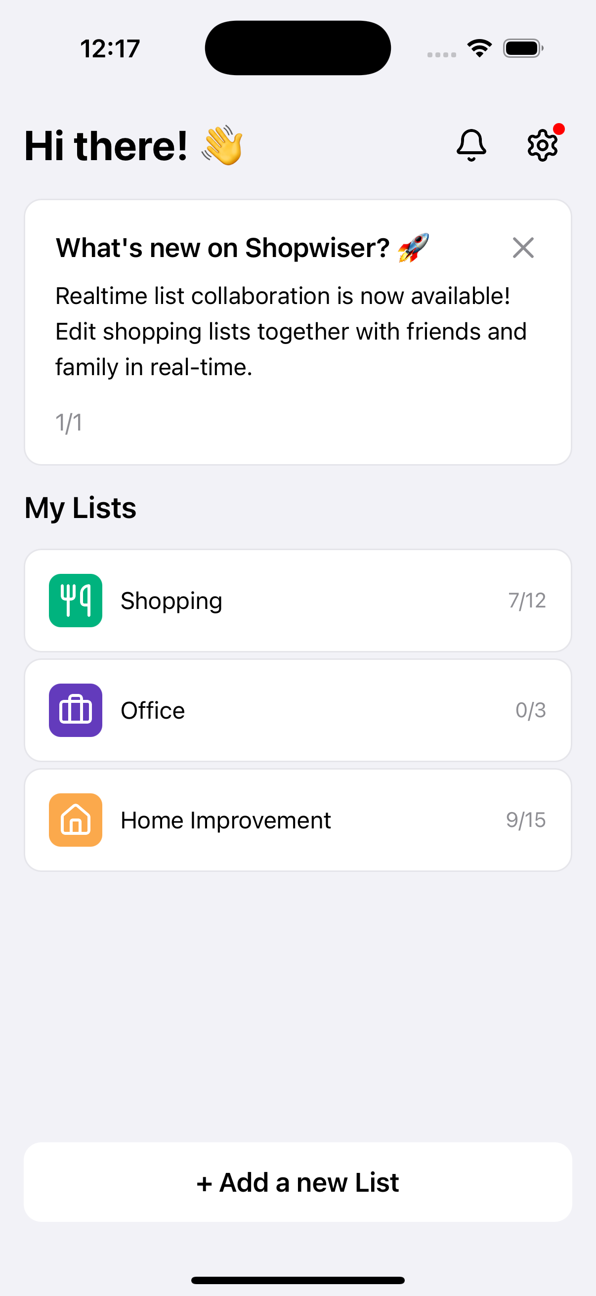 Shopwiser App Lists Screen